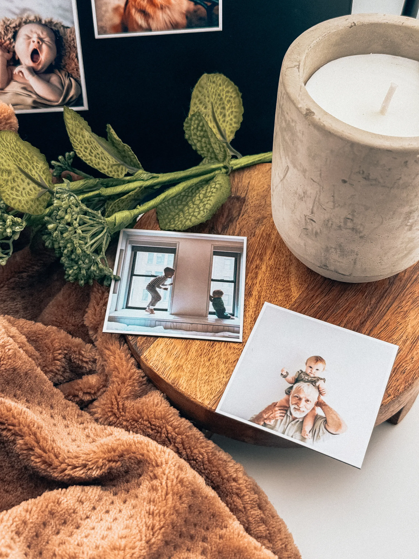 Personalized photo magnet on a warm colored background, showcasing vibrant printing and modern design